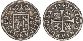 SPANISH MONARCHY: FERDINAND VI
1/2 Real. 1749. MADRID. J.B. 1,4 grs. Pátina. Cal-650. MBC+.