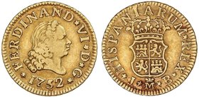 SPANISH MONARCHY: FERDINAND VI
1/2 Escudo. 1752. MADRID. J.B. 1,73 grs. Cal-249. MBC-/MBC.