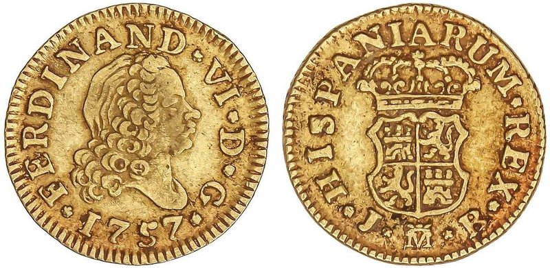 SPANISH MONARCHY: FERDINAND VI
1/2 Escudo. 1757. MADRID. J.B. 1,75 grs. Cal-255...