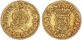 SPANISH MONARCHY: FERDINAND VI
1/2 Escudo. 1757. MADRID. J.B. 1,75 grs. Cal-255. MBC.