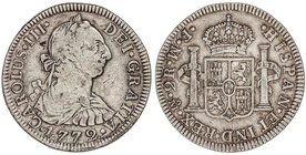 SPANISH MONARCHY: CHARLES III
2 Reales. 1772. MÉXICO. F.M. 6,58 grs. Ensayadores boca abajo. RARA. Cal-1337. MBC.