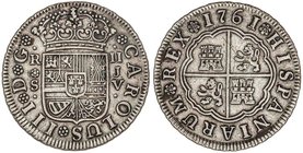 SPANISH MONARCHY: CHARLES III
2 Reales. 1761. SEVILLA. J.V. 5,84 grs. Pátina. Cal-1435. MBC+.