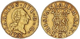 SPANISH MONARCHY: CHARLES III
1/2 Escudo. 1767. MADRID. P.J. 1,75 grs. (Rayitas en anverso). Cal-761. MBC+.