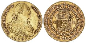 SPANISH MONARCHY: CHARLES IV
4 Escudos. 1791. MADRID. M.F. 13,28 grs. (Acuñación algo floja en anverso). Cal-201. MBC.