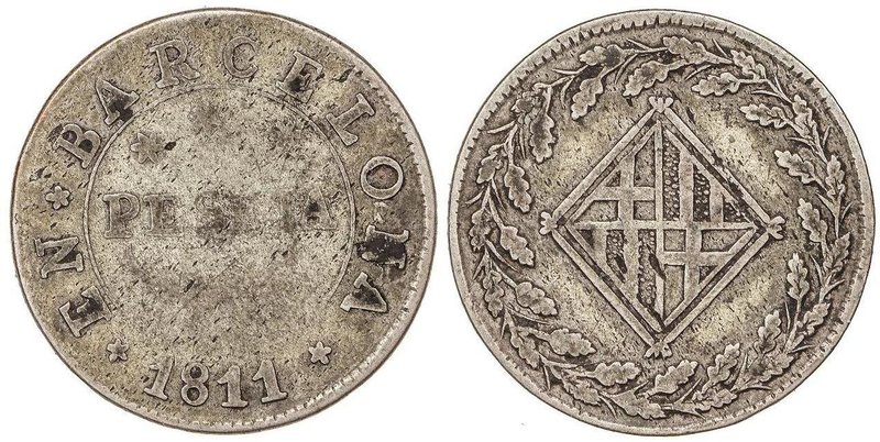 SPANISH MONARCHY: NAPOLEONIC OCCUPATION OF CATALONIA
1 Peseta. 1811. BARCELONA....