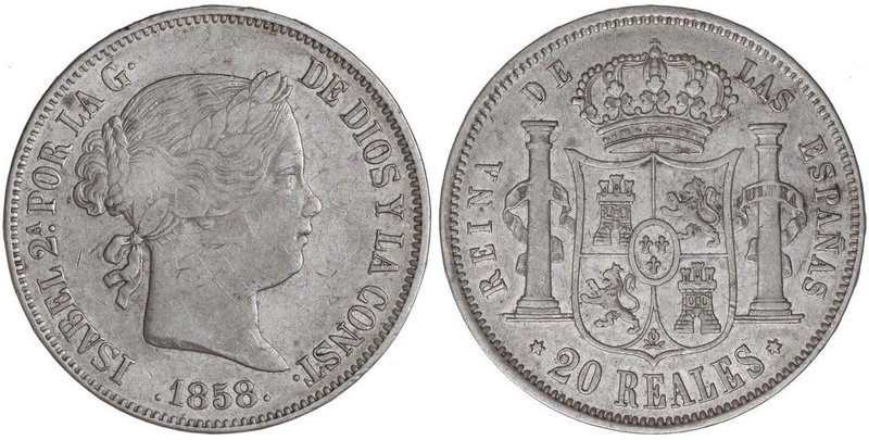 SPANISH MONARCHY: ELISABETH II
20 Reales. 1858. MADRID. 25,75 grs. (Rayitas). C...