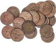 PESETA SYSTEM: PROVISIONAL GOVERNMENT AND I REPUBLIC
Lote 25 monedas 1 Céntimo. 1870. BARCELONA. O.M. Varias restos de brillo y color original. A EXA...