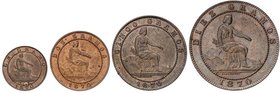 PESETA SYSTEM: PROVISIONAL GOVERNMENT AND I REPUBLIC
Lote 4 monedas 1, 2, 5 y 10 Céntimos. 1870. BARCELONA. O.M. A EXAMINAR. EBC a SC.