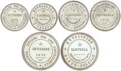 PESETA SYSTEM: CANTONAL REVOLUTION
Lote 3 medallas Reproducción Centenario 2, 5 Pesetas y 10 Reales. 1873-1973. AR. Numero 303. SC.