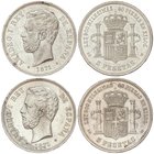 PESETA SYSTEM: AMADEO I
Lote 2 monedas 5 Pesetas. 1871 (*18-71). S.D.-M. (Leves oxidaciones y rayitas de limpieza). EBC-.