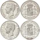 PESETA SYSTEM: AMADEO I
Lote 2 monedas 5 Pesetas. 1871 (*18-74), (*18-75). D.E.-M, S.D-M. A EXAMINAR. EBC- y (EBC).