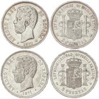 PESETA SYSTEM: AMADEO I
Lote 2 monedas 5 Pesetas. 1871 (*18-71), (*18-75). S.D.-M., D.E.-M. MBC+/EBC- y (EBC).