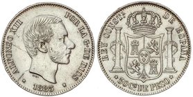 PESETA SYSTEM: ALFONSO XII
50 Centavos de Peso. 1883. MANILA. EBC-.