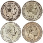 PESETA SYSTEM: ALFONSO XII
Lote 4 monedas 50 Centavos de Peso. 1881, 1882 y 1883 (2). MANILA. MBC a MBC+.
