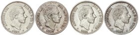 PESETA SYSTEM: ALFONSO XII
Lote 4 monedas 50 Centavos de Peso. 1881, 1882, 1883 y 1885. MANILA. (Leves golpecitos y rayitas en 81, 82 y 83. Rayitas d...