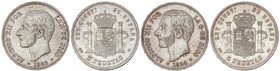 PESETA SYSTEM: ALFONSO XII
Lote 2 monedas 5 Pesetas. 1884 y 1885. 1884 (*18-84) M.S.-M. y 1885 (*18-85) M.S.-M. Restos de brillo original. EBC-.