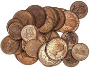 PESETA SYSTEM: ALFONSO XIII
Lote 36 monedas 1 (20) y 2 Céntimos (16). 1906 y 1911 (*6) y (*11). S.L.-V. y P.C.-V. 20 x 1 Céntimo 1906 (*6) S.L.-V.; 1...