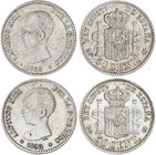 PESETA SYSTEM: ALFONSO XIII
Lote 2 monedas 50 Céntimos. 1889 y 1892. 1889 (*8-9) M.-P.-M. y 1892 (*9-2) P.G.-M. EBC.