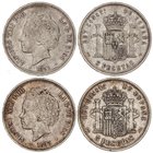 PESETA SYSTEM: ALFONSO XIII
Lote 2 monedas 5 Pesetas. 1893 (*18-93). P.G.-V. (Rayitas y golpecitos). MBC-.