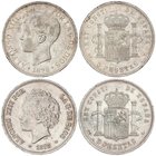 PESETA SYSTEM: ALFONSO XIII
Lote 2 monedas 5 Pesetas. 1893, 1898 (*18-93), (*18-98). P.G.-L., S.G.-V. EBC- a EBC.