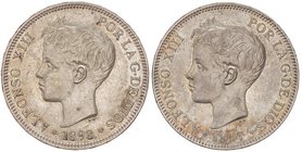 PESETA SYSTEM: ALFONSO XIII
Lote 2 monedas 5 Pesetas. 1897 (*18-97) y 1898 (*18-98). S.G.-V. EBC- y EBC.