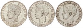 PESETA SYSTEM: ALFONSO XIII
Lote 3 monedas 1 Peso (2) y 5 Pesetas. 1 Peso Manila S.G.V. (2) y 5 Pesetas 1898 (*18-98) S.G.-V. EBC- a EBC+.