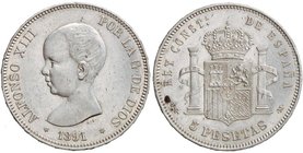 PESETA SYSTEM: ALFONSO XIII
Lote 13 monedas 5 Pesetas. 1891, 1896 y 1897. Incluye 1891 (*18-91) p.G.-M., 1896 (*18-96) (3) y 1897 (*18-97) S.G.-V. (9...
