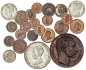 PESETA SYSTEM
Lote 22 monedas 1 Céntimo a 5 Pesetas y Medalla Muerte Alfonso XII. 1852 a 1911. GOBIERNO PROVISIONAL, ALFONSO XII, ALFONSO XIII. SEGOV...