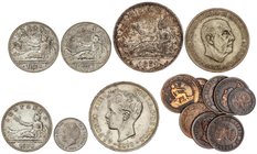 PESETA SYSTEM
Lote 29 monedas 1 Céntimo a 5 Pesetas y Medalla. 1870 a 1911. GOBIERNO PROVISIONAL, AMADEO I y ALFONSO XIII. AE y AR. Destacan: 50 Cént...