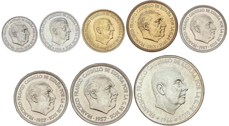 PESETA SYSTEM: ESTADO ESPAÑOL
Serie 8 monedas 10 Céntimos a 100 Pesetas. (*70)....