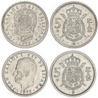 PESETA SYSTEM: JUAN CARLOS I
Lote 2 monedas 5 Pesetas. 1975 (*76 y 78). 5,80 grs. (2). Las dos con ERROR: (*76) anverso incuso en reverso y reverso i...
