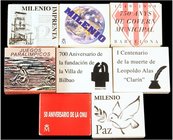 PESETA SYSTEM: JUAN CARLOS I
Lote 8 monedas 1.500 (3), 2.000 Pesetas (5). 1995 a 2001. AR. Milenio: Paz, Imprenta, Astronauta, Atletismo silla de rue...