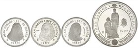 PESETA SYSTEM: JUAN CARLOS I
Lote 4 monedas 2.000 (3) y 10.000 Pesetas. 1997. III CENTENARIO CASA DE BORBÓN. AR. I Serie completa en plata: Fernando ...