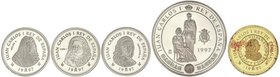 PESETA SYSTEM: JUAN CARLOS I
Serie 5 monedas 2.000 (3), 10.000 y 80.000 Pesetas. 1997. III CENTENARIO CASA DE BORBÓN. AR, AU. I Serie completa. (80.0...