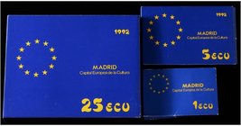 PESETA SYSTEM: ECU ISSUES
Lote 3 monedas 1, 5 y 25 Ecu. 1992. AR. Madrid Capital Europea de la cultura. En estuches originales con certificado. FDC.