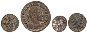 LOTS AND COLLECTIONS
 Lote 4 monedas . GRECIA ANTIGUA e IMPERIO ROMANO. AE. Incluye Follis Maximiano Herculeo RIC-1714 , Dracma Parion Mysia SNG Cop-...