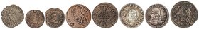 LOTS AND COLLECTIONS
 Lote 8 monedas . JUAN I a CARLOS III . AE, AR(2), VE. Croat Barcelona 1675, Croat Barcelona 1706, Diner Vic 1611,1645, Sise Gir...