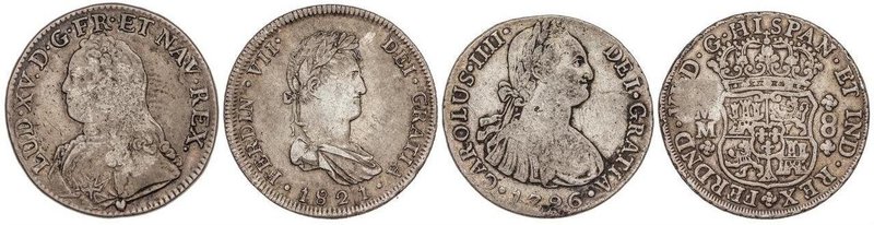 LOTS AND COLLECTIONS
Lote 4 monedas 8 Reales (3) y Ecu. 1755 a 1821. FERNANDO V...