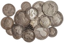 LOTS AND COLLECTIONS
Lote 18 monedas 1/2 (3), 1 (8), 2 (6) Y 4 Reales. 1718 a 1833. FELIPE V (2), CARLOS IV (12), FERNANDO VII (4). 3x 1/2 Real: (Sev...
