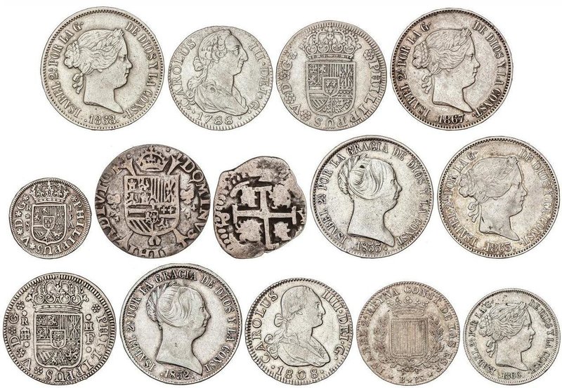 LOTS AND COLLECTIONS
Lote 14 monedas de plata módulo medio. 1571 a 1868. FELIPE...