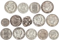 LOTS AND COLLECTIONS
Lote 14 monedas de plata módulo medio. 1571 a 1868. FELIPE II a ISABEL II. AR. Lote variado de monedas de módulo 2 reales y medi...
