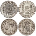 LOTS AND COLLECTIONS
Lote 2 monedas 8 Reales y 5 Pesetas. FELIPE V y ALFONSO XII. 8 Reales 1739 México M.F. Columnario, pátina oscura irregular en an...