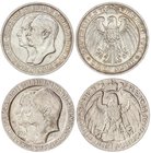 WORLD COINS: GERMAN STATES
Lote 2 monedas 3 Marcos. 1910-A y 1911-A. GUILLERMO II. PRUSIA. BERLÍN. AR. Centenario Universidad Berlín y Centenario Uni...