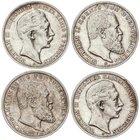 WORLD COINS: GERMAN STATES
Lote 4 monedas 3 Marcos. 1909 a 1913. AR. Prusia 1909-A y 1912-A Gullermo II KM-527 y Wurtemberg 1908-F y 1913-F Guillermo...