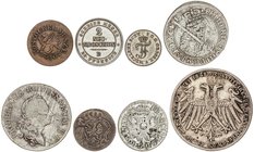 WORLD COINS: GERMAN STATES
Lote 8 monedas. 1699 a 1866. AR, AE. Contiene 6 Grote de Bremen, Marien Groschen de East Friesland, 2 Gulden de Frankfurt,...