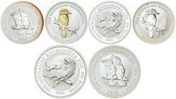 WORLD COINS: AUSTRALIA
Lote 6 monedas 1 (4) y 2 Dólares (2). 2004, 2005 y 2006. AR. Kookaburras. Todas diferentes. A EXAMINAR. KM-683, 720, 881, 884 ...