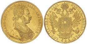 WORLD COINS: AUSTRIA
4 Ducados. 1915. FRANCISCO JOSÉ I. 13,93 grs. AU. Reacuñación (Restrike). Probablemente ha estado en aro. (Rayitas). Fr-488; KM-...