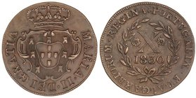 WORLD COINS: AZORES
10 Reis. 1830. MARIA II. TERCEIRA ISLAND. 9,76 grs. AE. Maria II en el exilio. KM-6. EBC-.