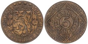 WORLD COINS: BELGIUM
5 Francos. 1917. OCUPACIÓN ALEMANA I GUERRA MUNDIAL. GANTE. 17,16 grs. Latón. KM-Tn6. EBC.
