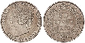 WORLD COINS: CANADA
50 Centavos. 1874. VICTORIA. TERRANOVA (NEWFOUNDLAND). 11,74 grs. AR. (Leves golpecitos). Pátina. KM-6. MBC+.